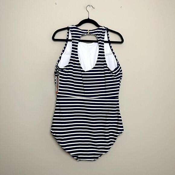 NWT Lands End Hook Loop  Full Coverage Blue White Striped One Piece Swimsuit XXL - Picture 5 of 6